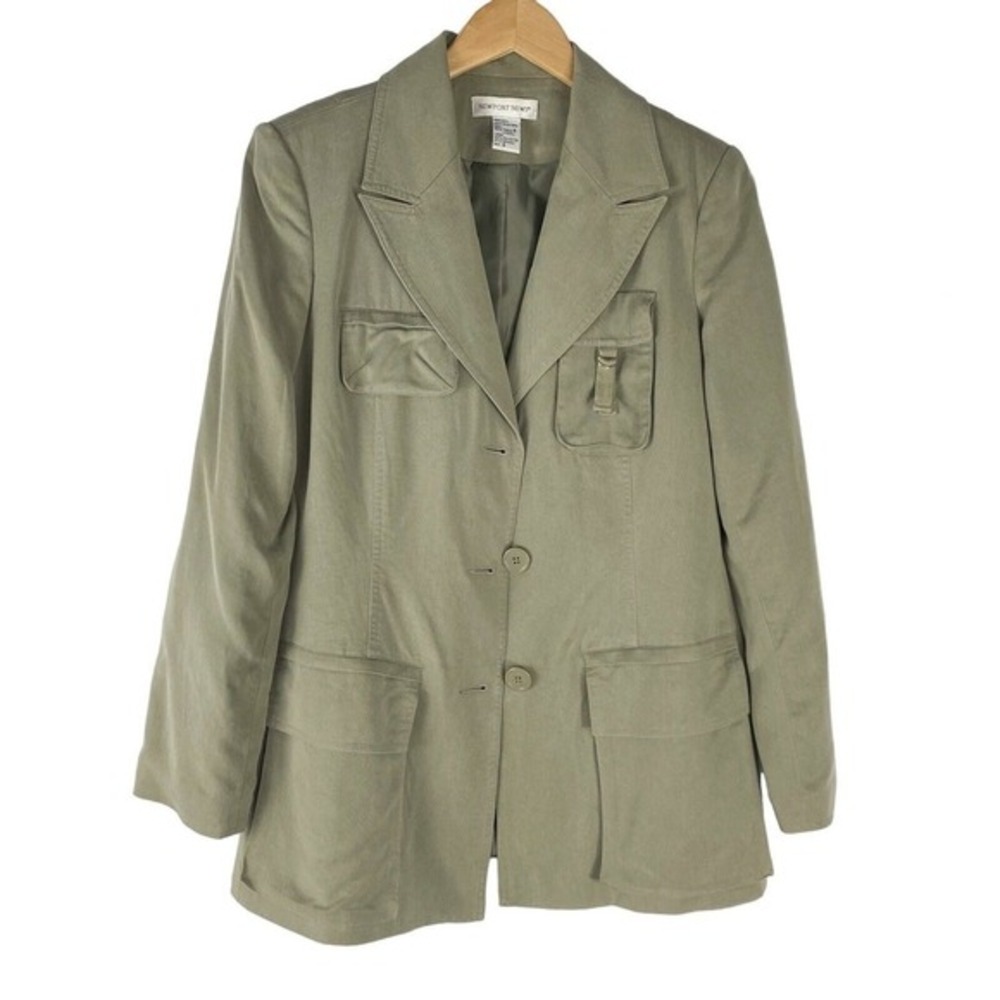 Vintage 80s Newport News Utility Blazer Jacket Women 4 Olive Green Safari Barn